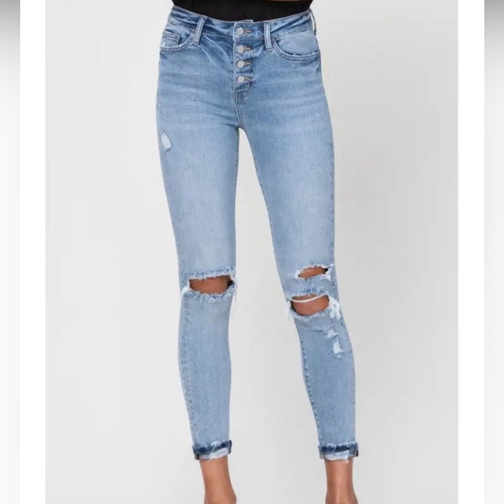 VERVET BY FLYING MONKEY Light Wash Ripped High-Rise Skinny Jeans